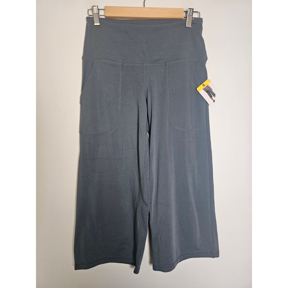 Athleisure Tuff Athletics Wide Leg Crop Pants Womens Small Gray High Rise Pocket